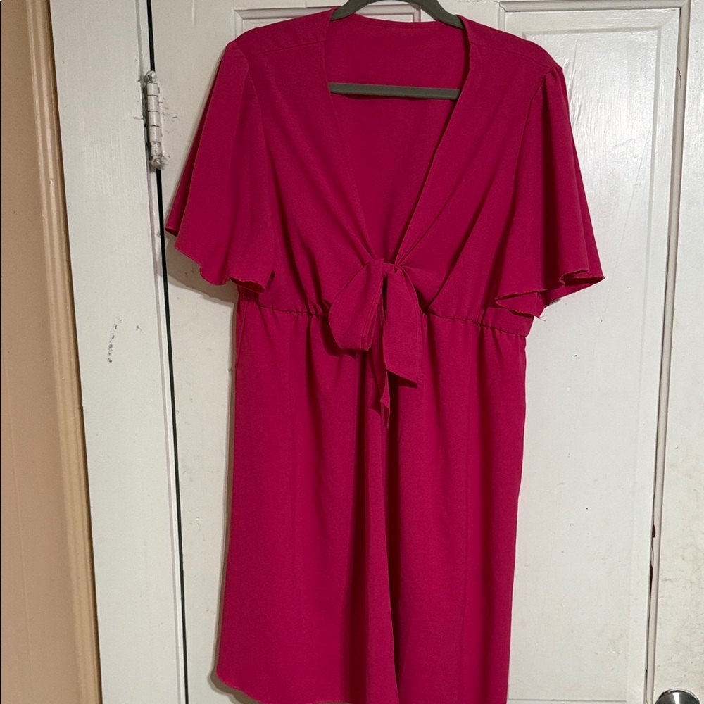 SHEIN Hot Pink Tie-Front Short Sleeve Dress